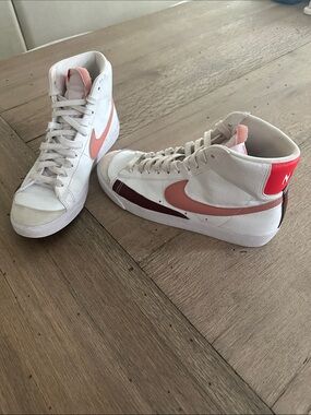 Nike Women’s Blazer Mid White Pink Sneakers with Red Heel